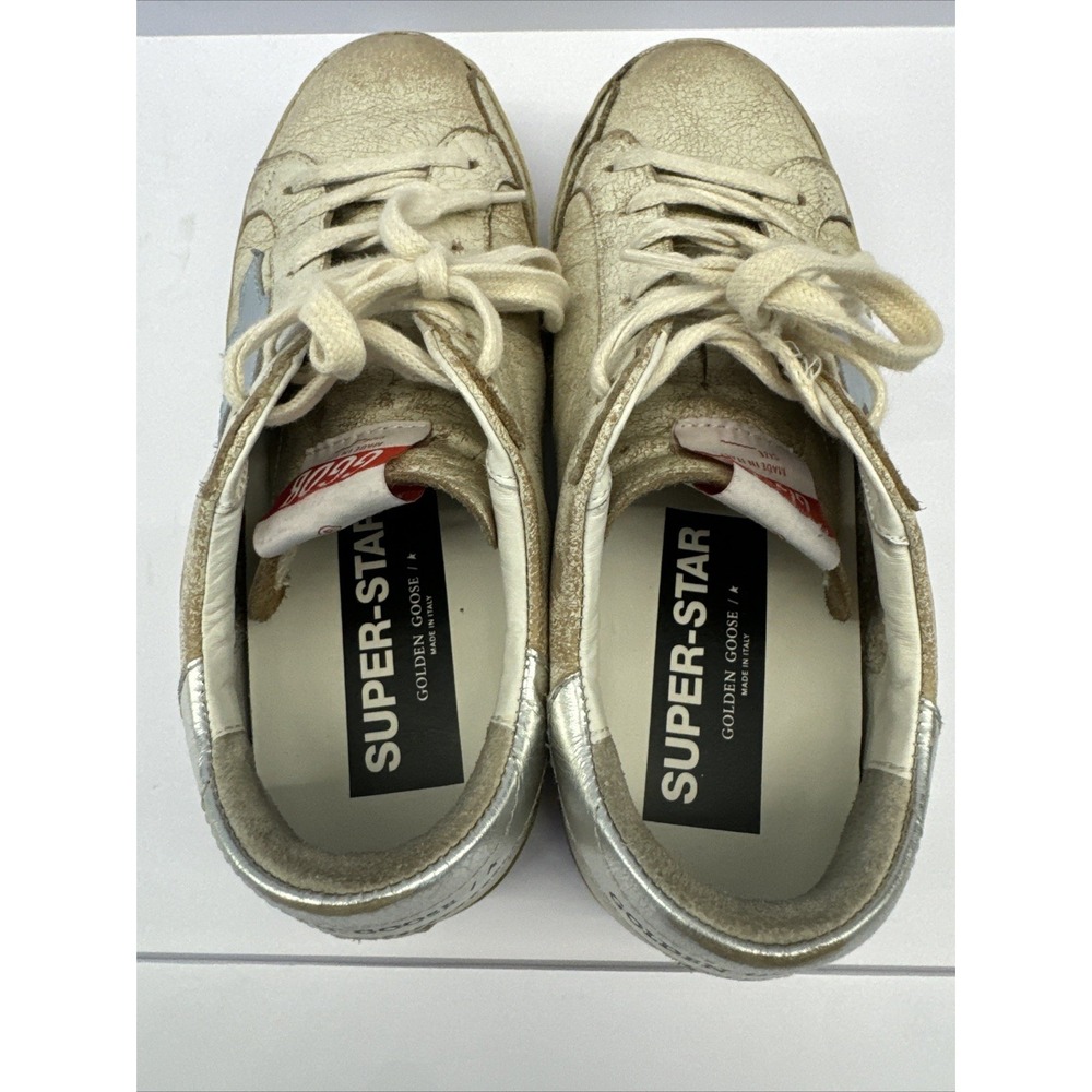 Golden Goose Superstar Sneakers White Leather Blue Star Distressed Low Top SZ 37 - Picture 11 of 16